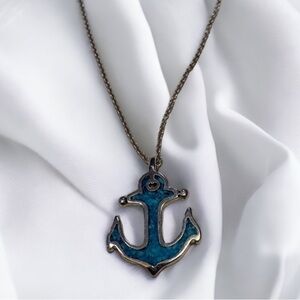 925 Silver Blue Opal Anchor Necklace